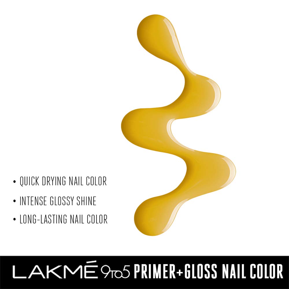 Lakmé 9 to 5 Primer + Gloss Nail Colour, Mustard Master, 6 ml