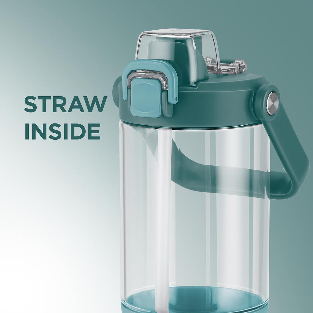 MILTON Summit 1200 2-in-1 Sip or Gulp Lid Tumbler 1200 ml | Plastic Water Bottle with Sturdy Handle & Straw | Leak-Proof, BPA-Free | Perfect for Office, Gym, Travel Tumbler for Men and Women,Sea Green