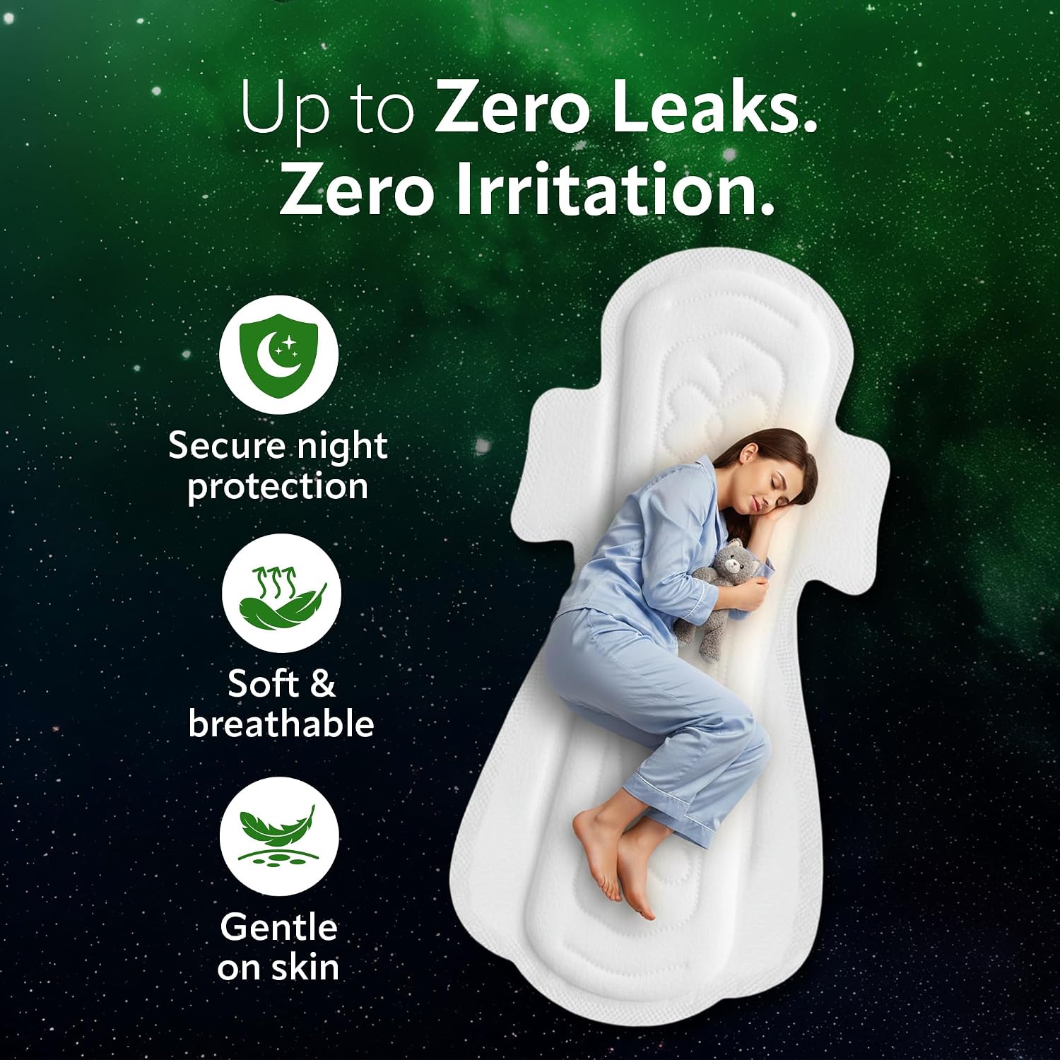Evereve Ultra-Thin Nights Sanitary Pads for Women, XXL+ 360mm, 60% Longer & Wider Back, Soft & Breathable, Rash-Free Comfort, 2X Faster Absorption, Dry Feel Protection, Heavy Flow Night Use, Pack of 22x2