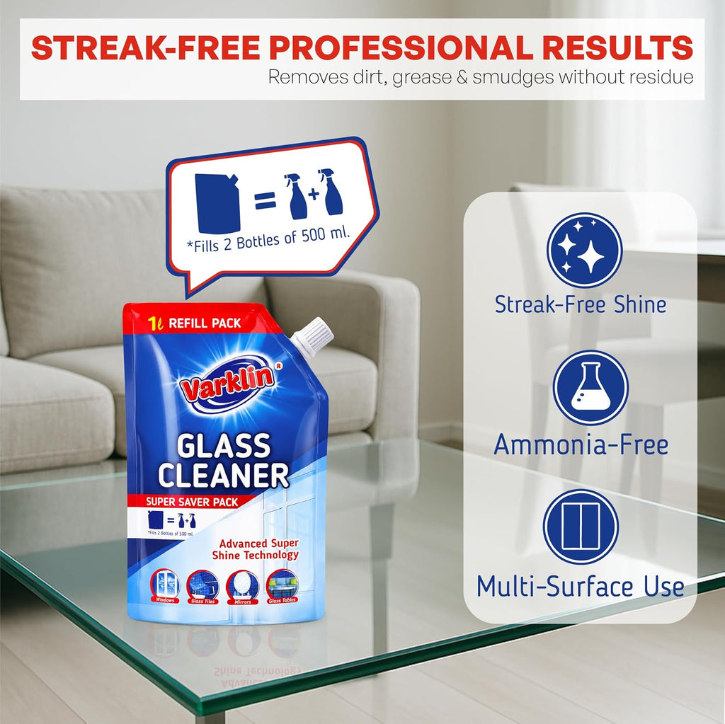 Varklin Glass and Surface Cleaner 2Ltr Refill | All-Purpose Glass Cleaner for Car, Kitchen, and Household Surfaces | Streak-Free Shine | Powerful Multi...