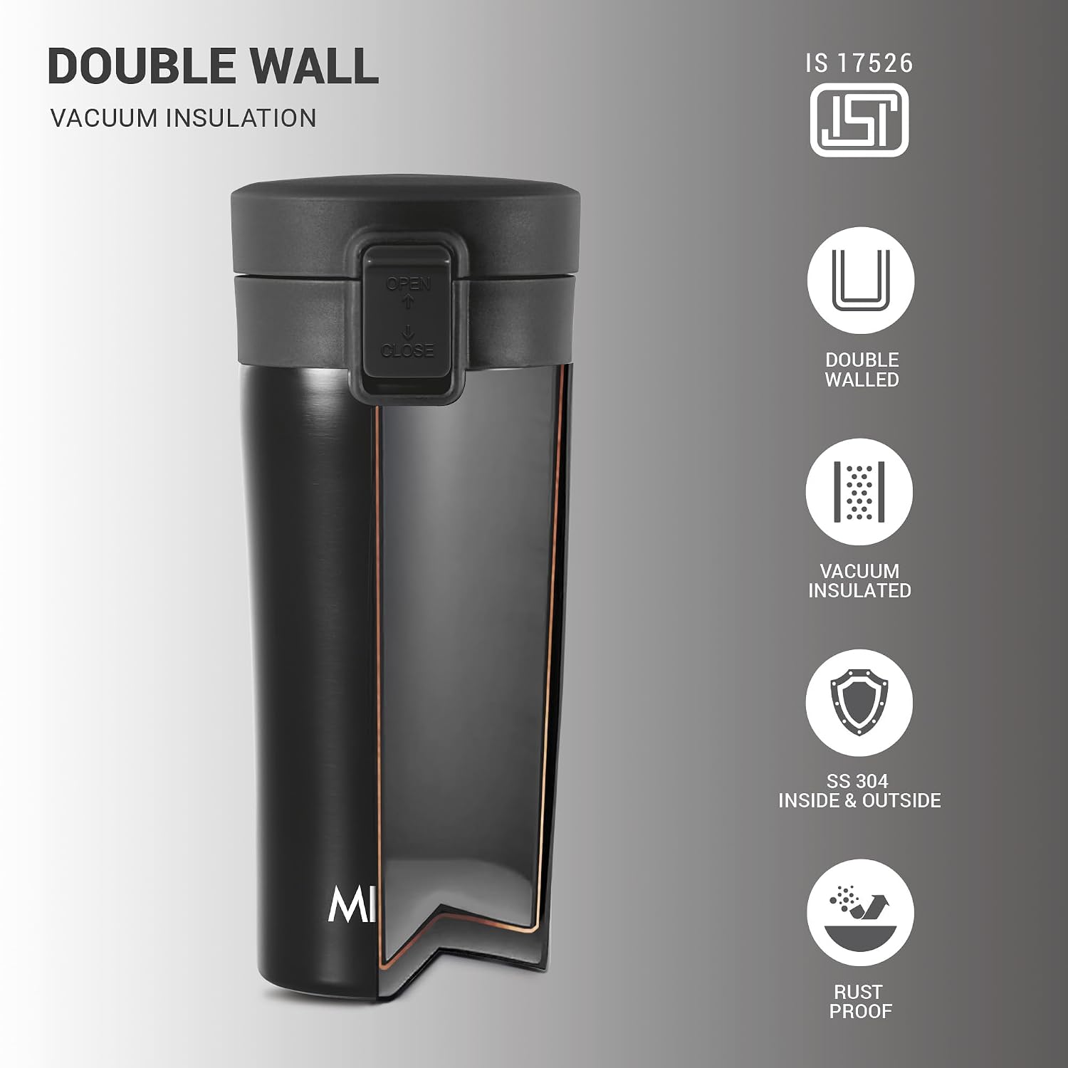 MILTON Go Electro 1.5L Fast Boil Kettle 1350W with 3x Safety Protection + 350ml Double Wall Vacuum Insulated Coffee Mug with Strainer, Stainless Steel Hot & Cold Combo for Home, Office, Travel,Gifting