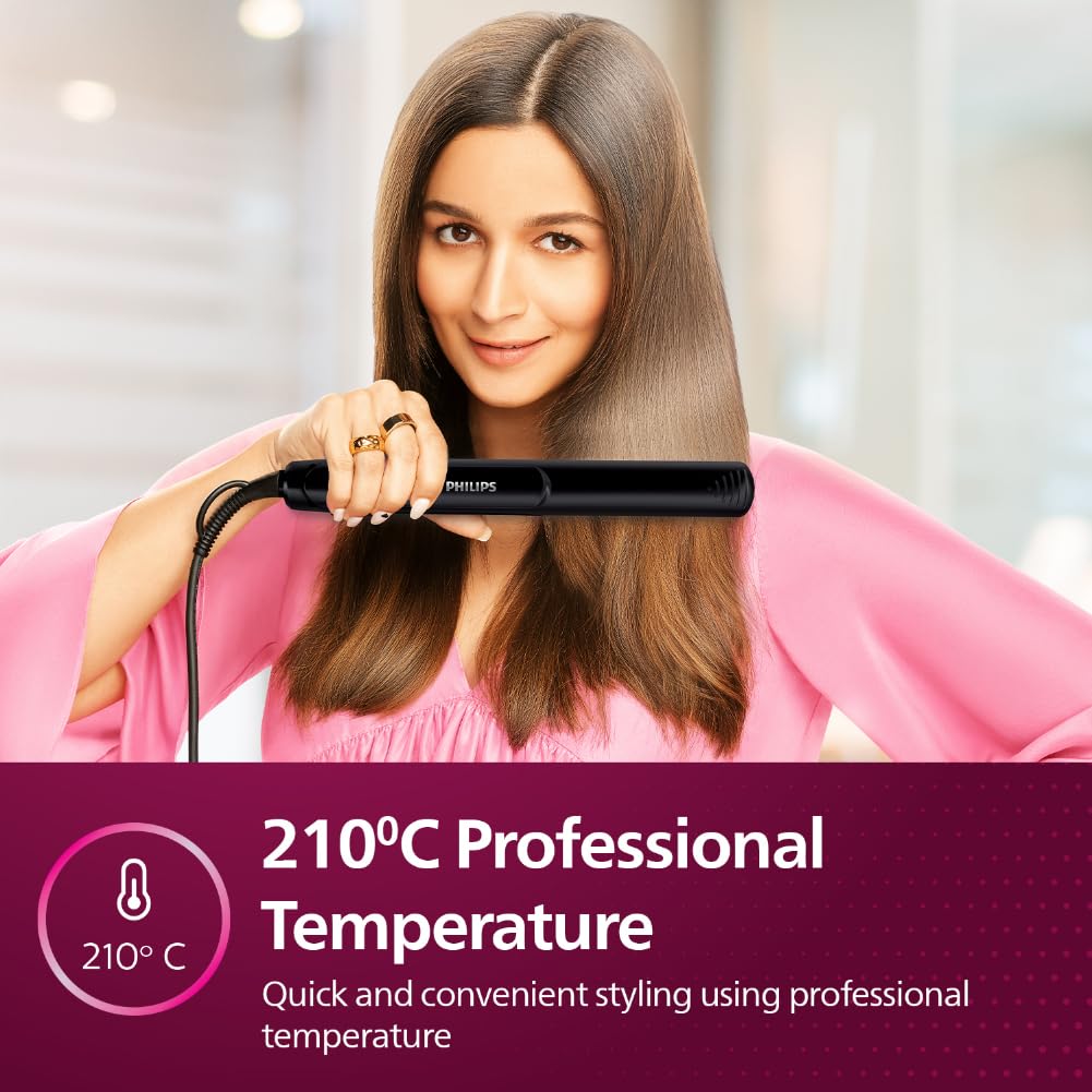 Philips India's No.1 Hair Styling Brand Selfie Hair Straightener, Minimized Heat Damage,SilkPro Care, Ceramic Plates,Smooth Shiny Straight Hair, 210°C Temp, Salon like Result | For Indian Hair, HP8302