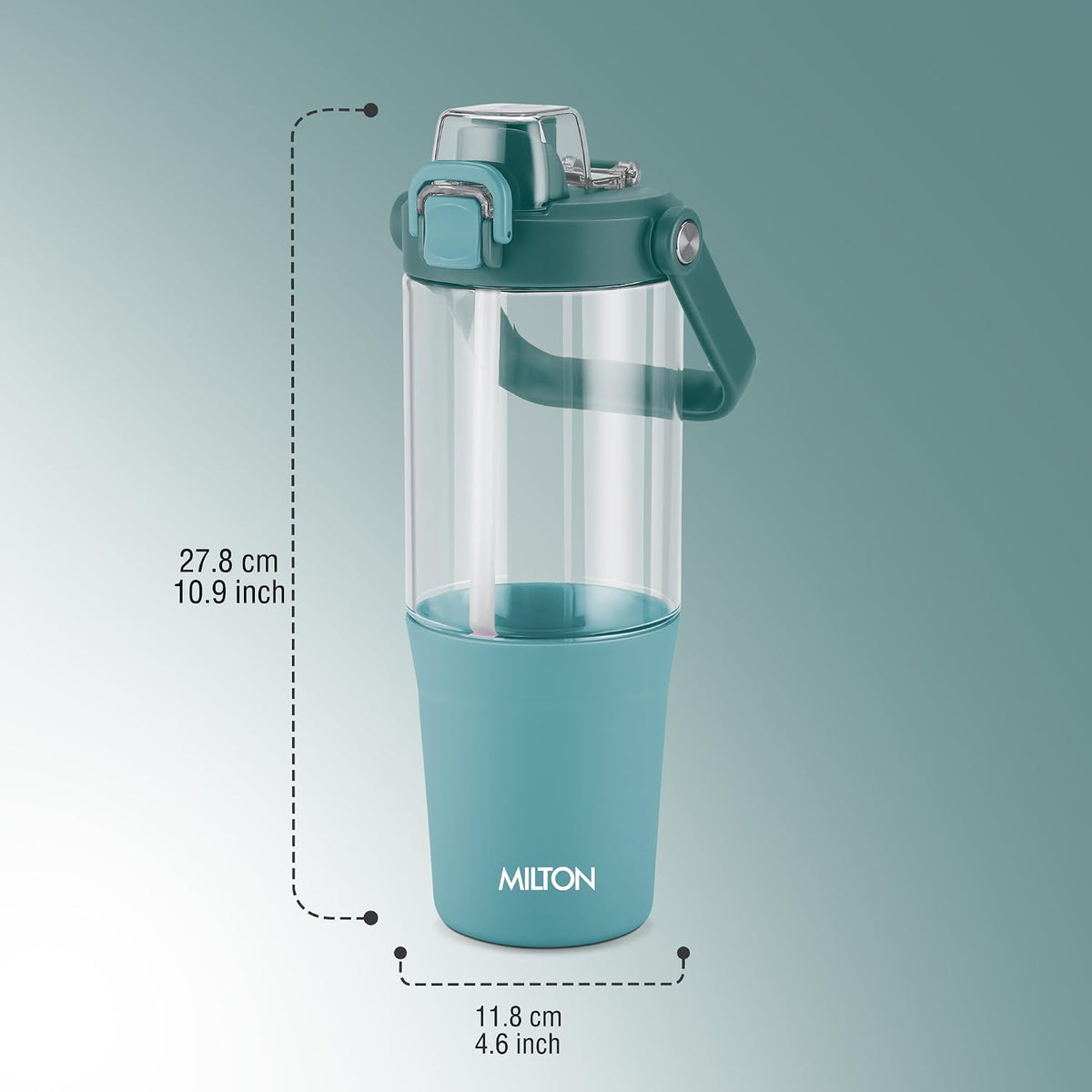 MILTON Summit 1200 2-in-1 Sip or Gulp Lid Tumbler 1200 ml | Plastic Water Bottle with Sturdy Handle & Straw | Leak-Proof, BPA-Free | Perfect for Office, Gym, Travel Tumbler for Men and Women,Sea Green