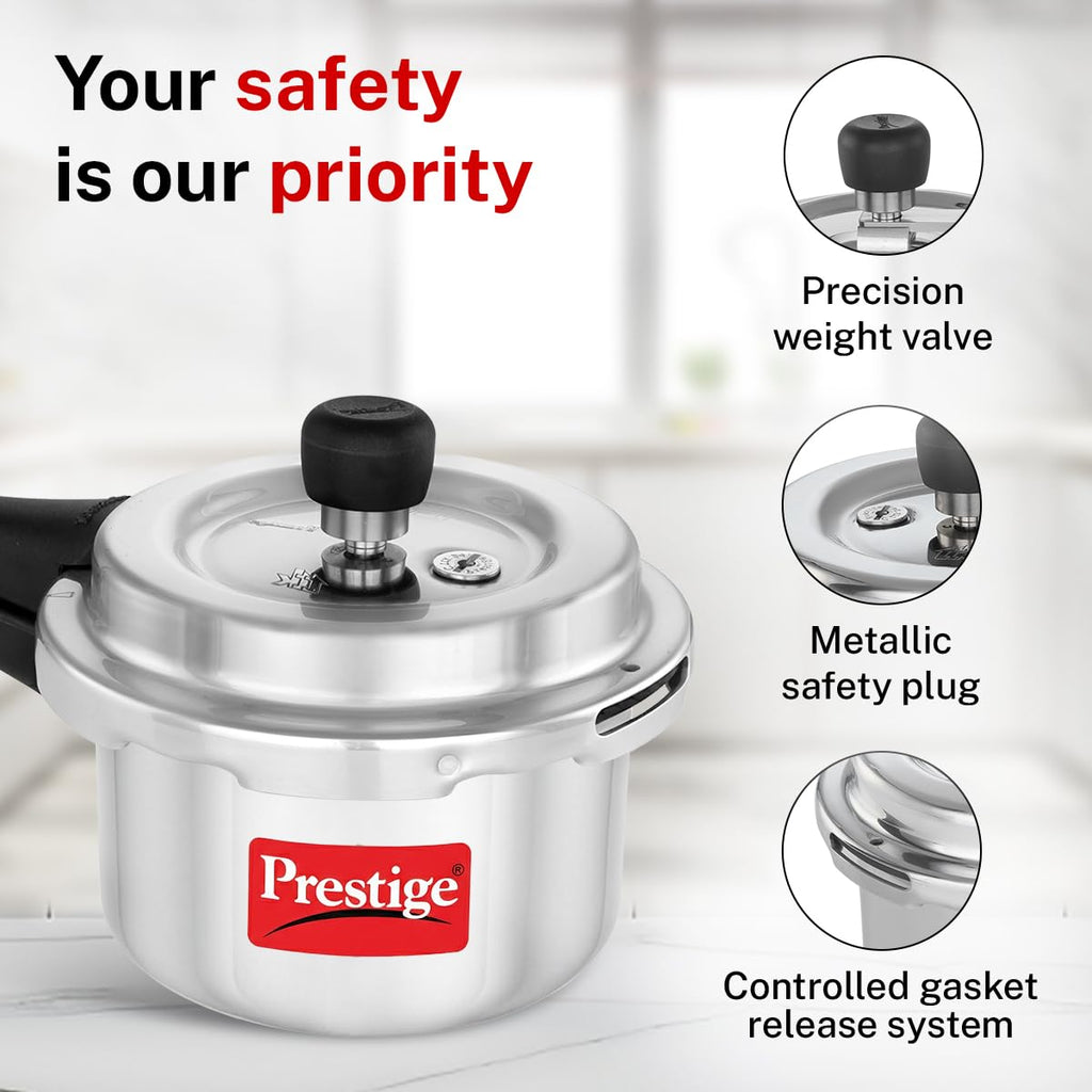 Prestige 1.5 Litre Aluminium Popular Svachh Outerlid Pressure Cooker|Deep Lid for spillage Control|Virgin Aluminium|Gas Compatible|Controlled Gasket Release...
