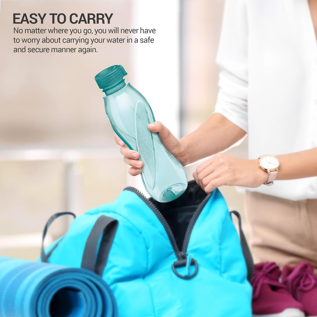 MILTON Oscar, Pack of 6 Water Bottles, 1 Litre each, Reusable Plastic Fridge Bottle Set, BPA Free and Leak Proof Bottles for Travel, Work, Blue