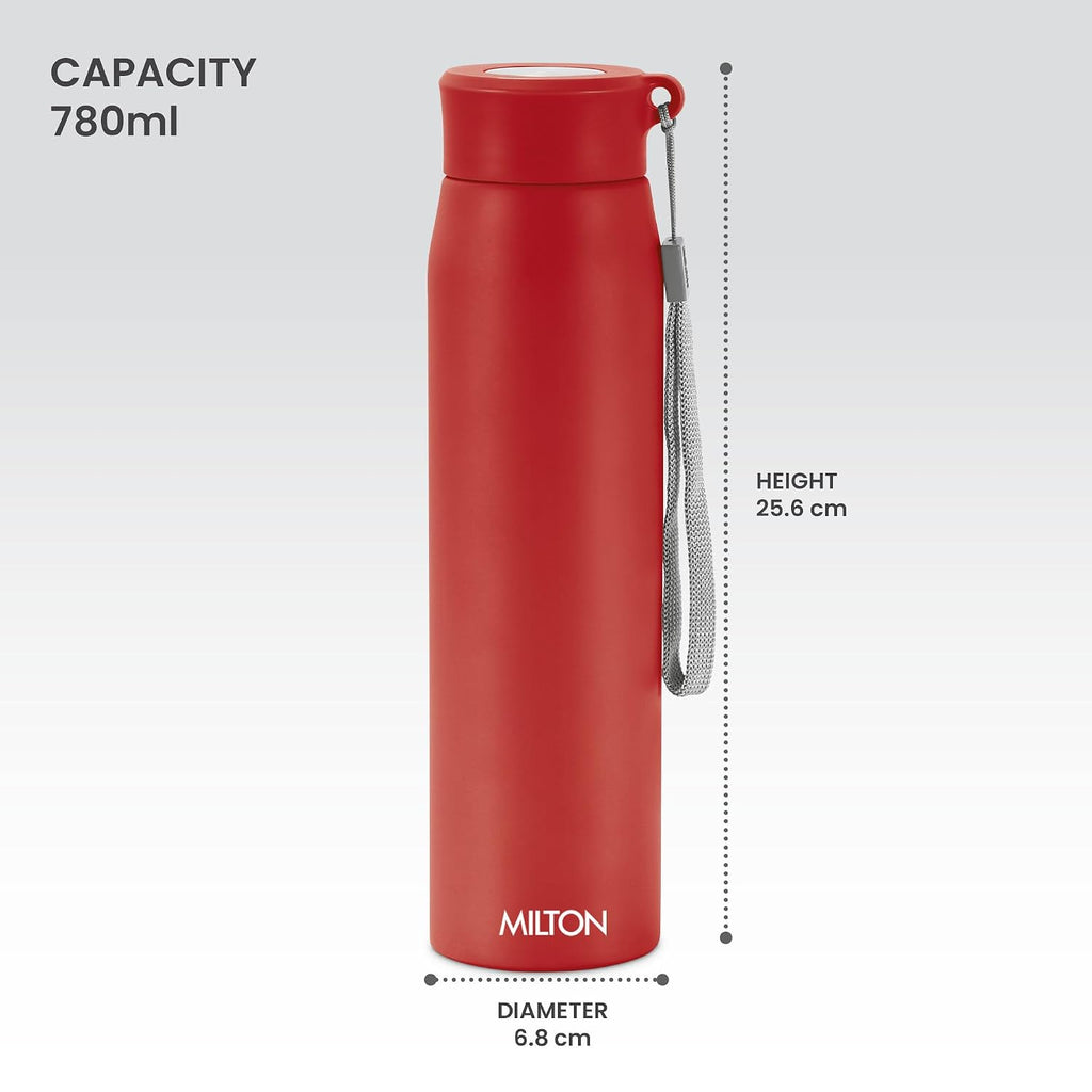 MILTON Handy 850 Stainless Steel Sipper Water Bottle 780 ml, Single Walled, ISI Certified I Leak Proof Lid, Rust Proof I For School, Office, Gym I Red