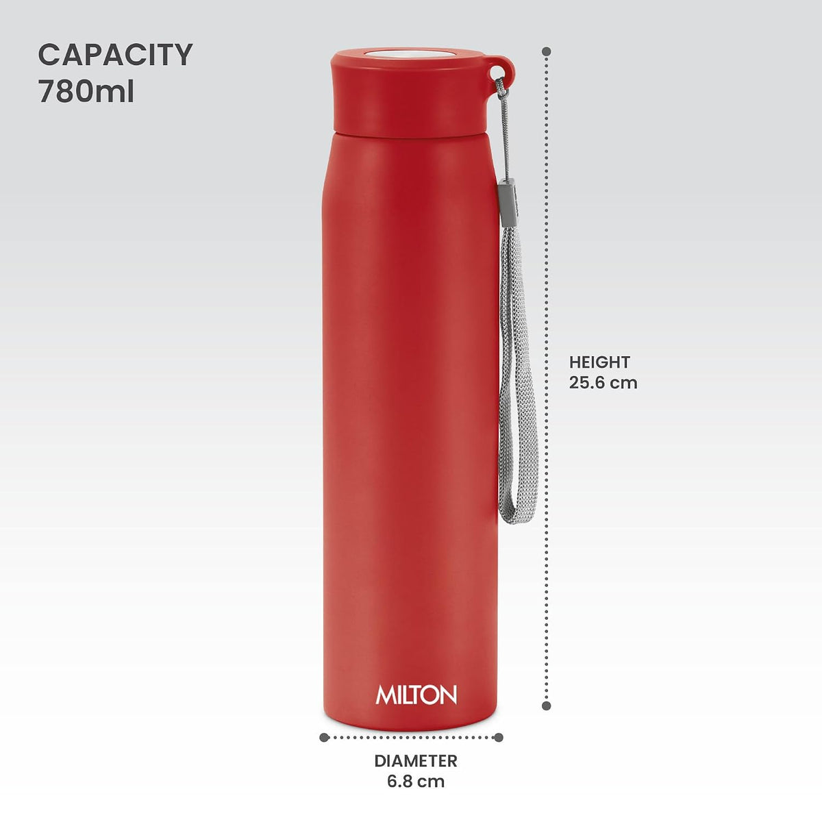 MILTON Handy 850 Stainless Steel Sipper Water Bottle 780 ml, Single Walled, ISI Certified I Leak Proof Lid, Rust Proof I For School, Office, Gym I Red