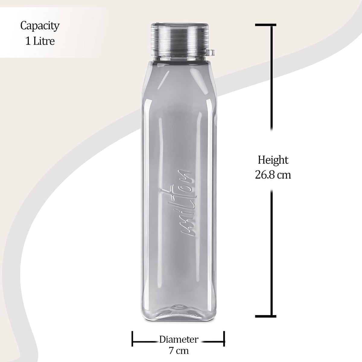 MILTON Prime 1000 Water Bottle, 1 Litre, Reusable Plastic Fridge Bottle, BPA Free and Leak Proof Bottles for Travel, Work, Pack of 1, Grey