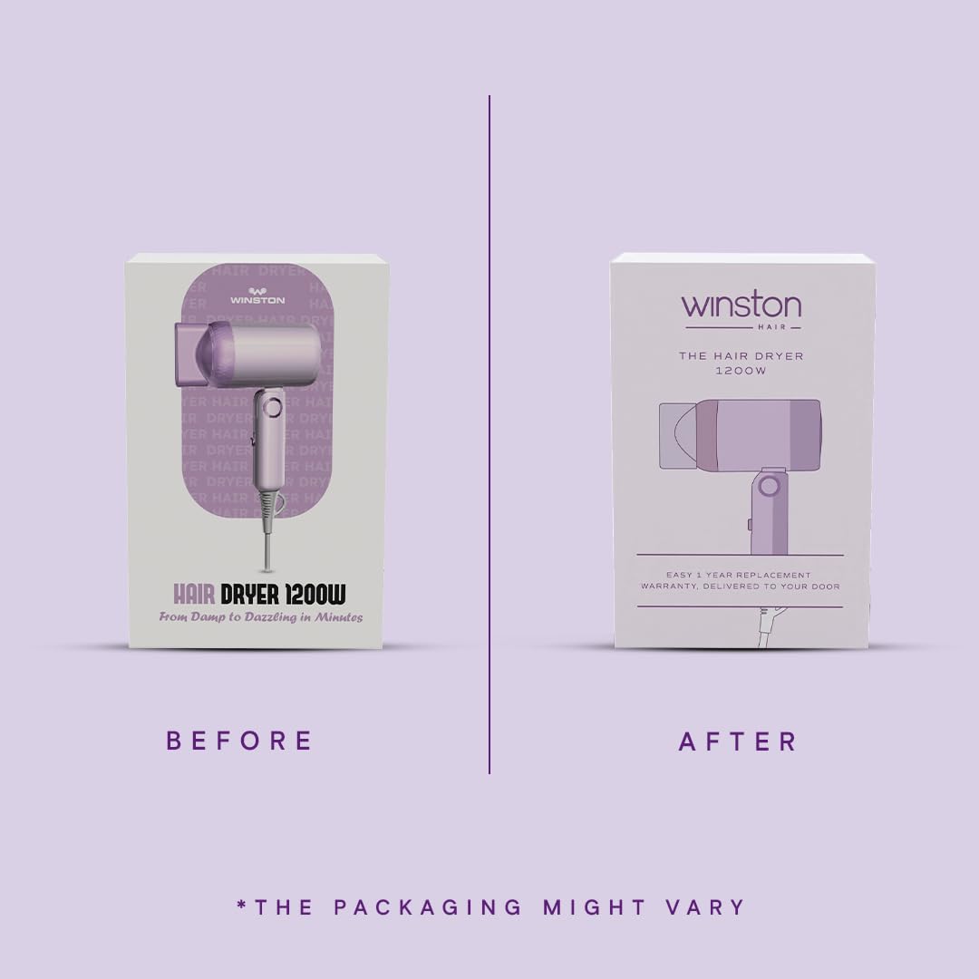WINSTON Ionic Foldable Hair Dryer - 1200W | Compact, Foldable, and Damage-Free Drying Blow Dryer with Low Noise & Overheat Protection - 1 Year Warranty
