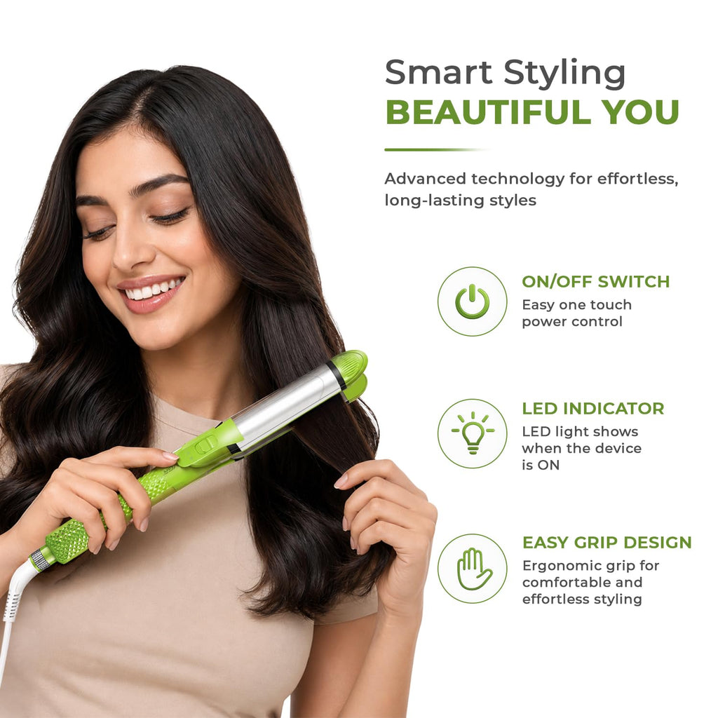 VGR 4-in-1 Hair Styler - Hair Straightener, Curler, Crimper, and Waving Tool with Ceramic Coating Plates & Adjustable Heat Settings | Uniform Heat Technology | 2-Year Warranty (V-569, Green)