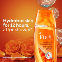 Vivel Hya Serum Hydrating Body Wash 200ml|Hyaluronic Acid, Glycerin & Rose Water|Deep Intense Daily Hydration Shower Gel|Improve Dry Rough Skin Texture |Dermat Recommended |No Paraben|For Men & Women