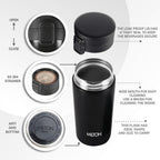 MILTON Go Electro 1.5L Fast Boil Kettle 1350W with 3x Safety Protection + 350ml Double Wall Vacuum Insulated Coffee Mug with Strainer, Stainless Steel Hot & Cold Combo for Home, Office, Travel,Gifting
