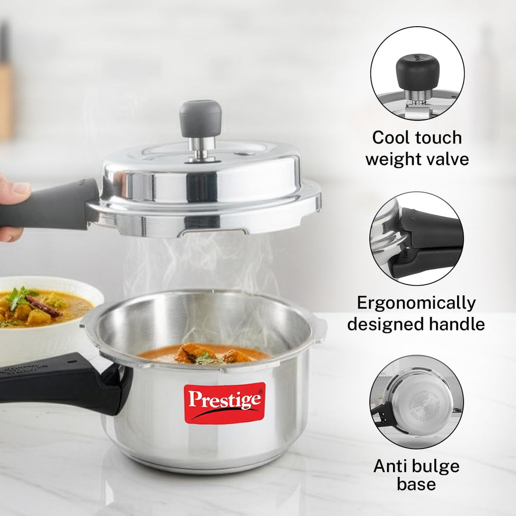 Prestige 1.5 Litre Aluminium Popular Svachh Outerlid Pressure Cooker|Deep Lid for spillage Control|Virgin Aluminium|Gas Compatible|Controlled Gasket Release...