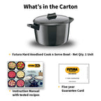 Hawkins Futura 5 Litre Cook n Serve Bowl, Hard Anodised Saucepan with Hard Anodised Lid, Sauce Pan for Cooking and Serving, Black (ACB50), Aluminium