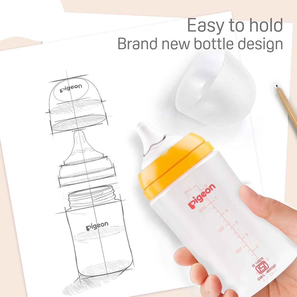 Pigeon Softlatch Baby Feeding Bottle for new Born| Japan's No.1 Brand | Wide Neck | with Anti-Colic Nipple | 3+ Month Babies | Yellow Colour | 240ml Nipple