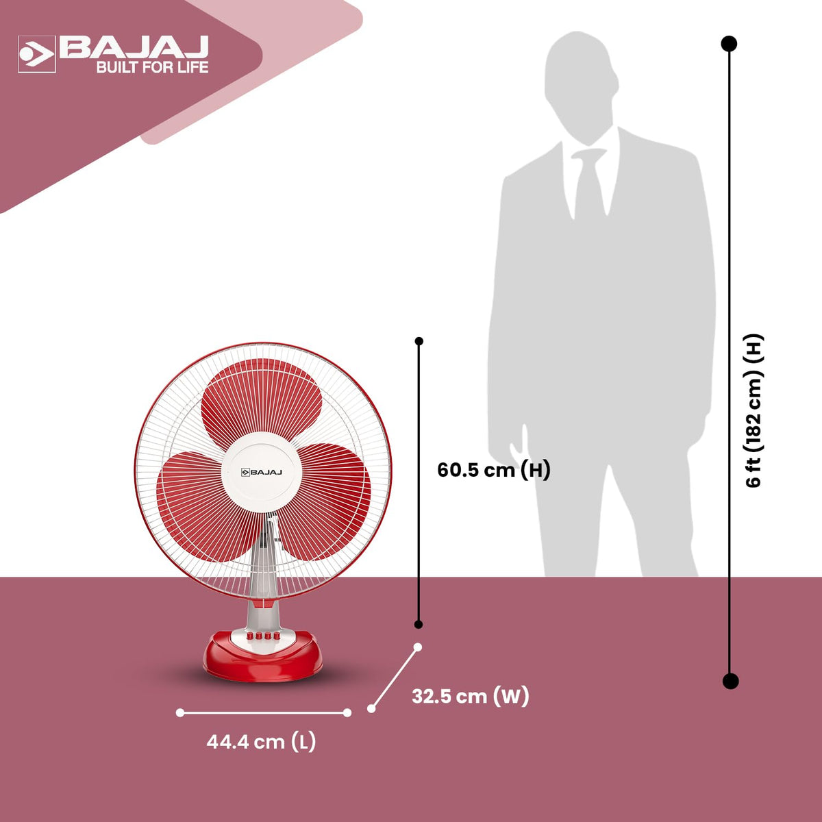 Bajaj Frore Neo Table Fan 400 MM | Table Fans For Home & Office | Aerodynamically Balanced Blades | 100% Copper Motor | High Air Delivery | 3-Speed Control | 2-Yr Warranty 【Red】