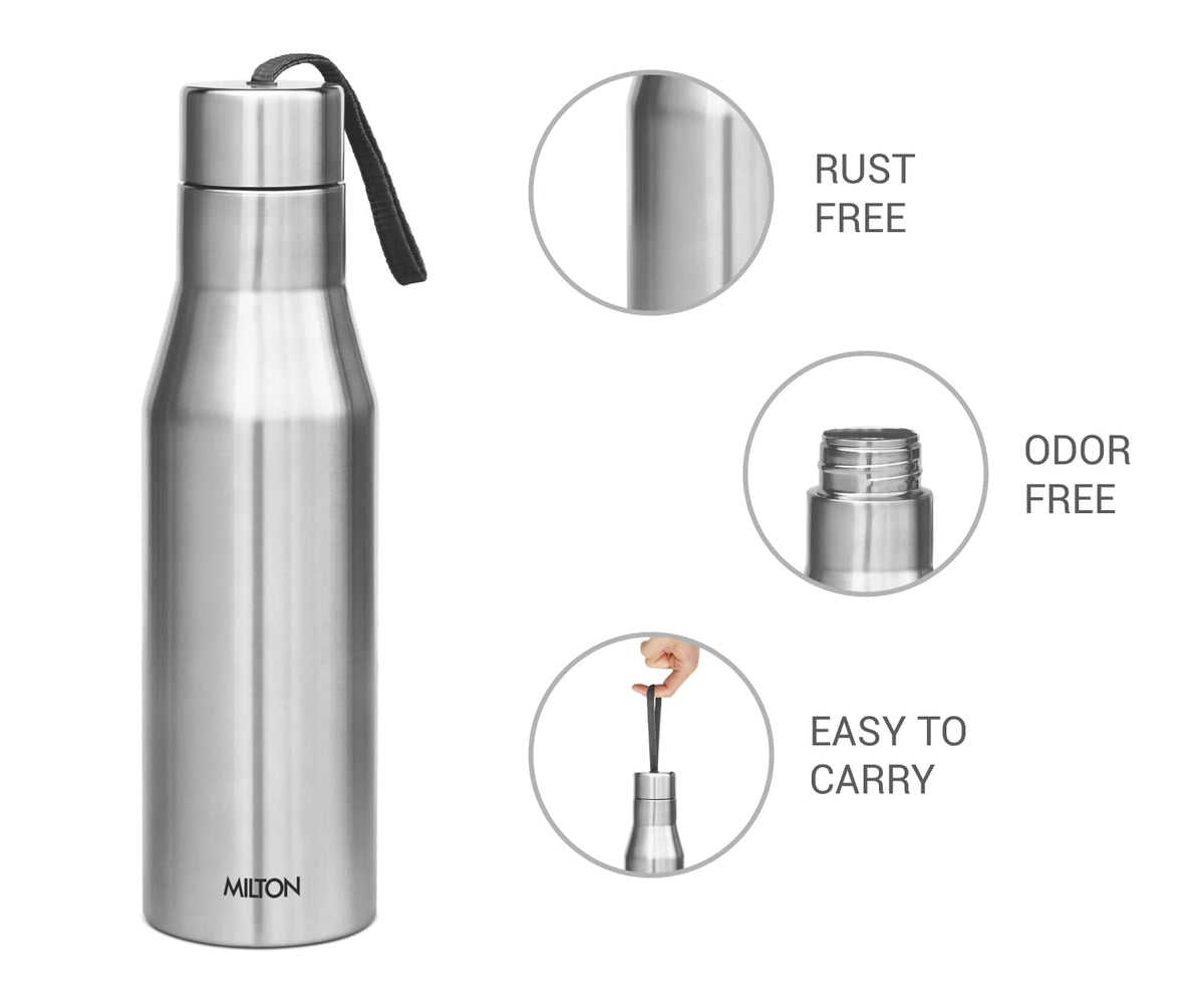 MILTON Super 1000 Stainless Steel Water Bottle 1000ml | Single Wall | Leak-Proof Lid, Rust-Free | ISI Certified | BPA-Free | For School, Office, Gym, Travel | Silver