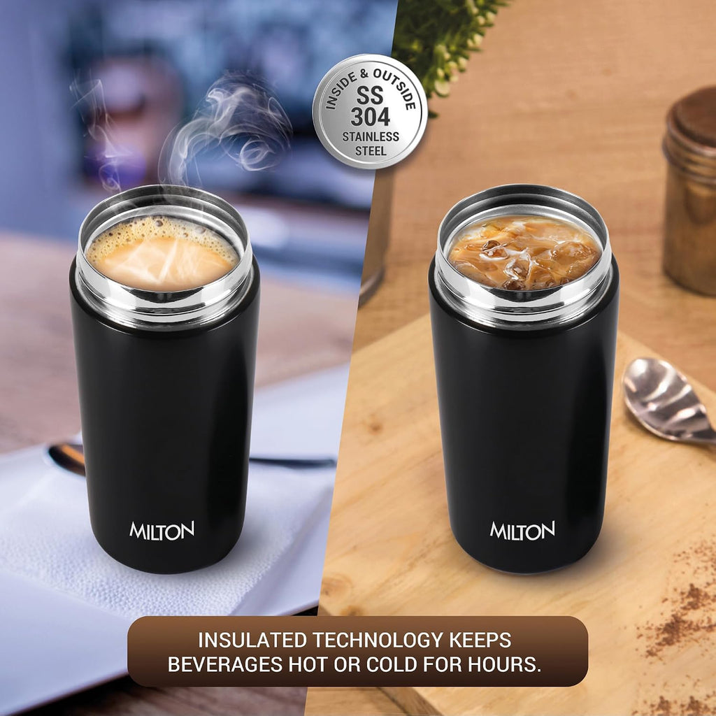 MILTON Go Electro 1.5L Fast Boil Kettle 1350W with 3x Safety Protection + 350ml Double Wall Vacuum Insulated Coffee Mug with Strainer, Stainless Steel Hot & Cold Combo for Home, Office, Travel,Gifting