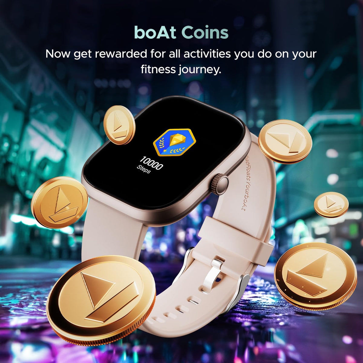 boAt Wave Sigma 3 w/Turn-by-Turn Navigation, 2.01" (5.1 cm) HD Display, Bluetooth Calling, Crest+ OS, QR Tray, Watch Face Studio, Coins, Emergency SOS Smart Watch for Men & Women(Cherry Blossom)