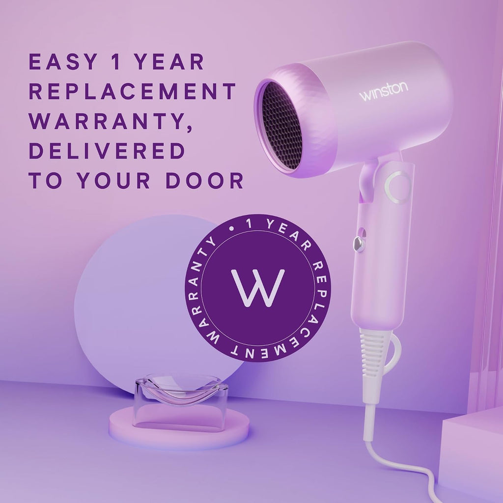 WINSTON Ionic Foldable Hair Dryer - 1200W | Compact, Foldable, and Damage-Free Drying Blow Dryer with Low Noise & Overheat Protection - 1 Year Warranty