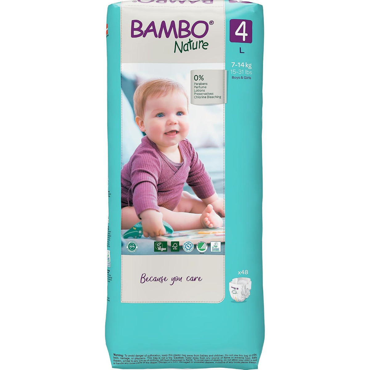 Bambo Nature Premium Baby Tape Diapers for Baby Large Size (7-14 Kgs), Super Absorbent, Breathable, Extra Soft, Dermatologically Tested, Hypoallergenic Nappies With Wetness Indicator, 48 Count