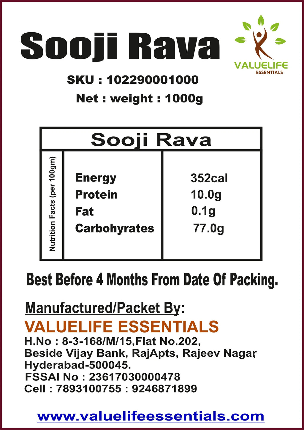 Value Life Sooji Rava 1kg :: Valuelife Bombay Rawa 1kg (1 kg)
