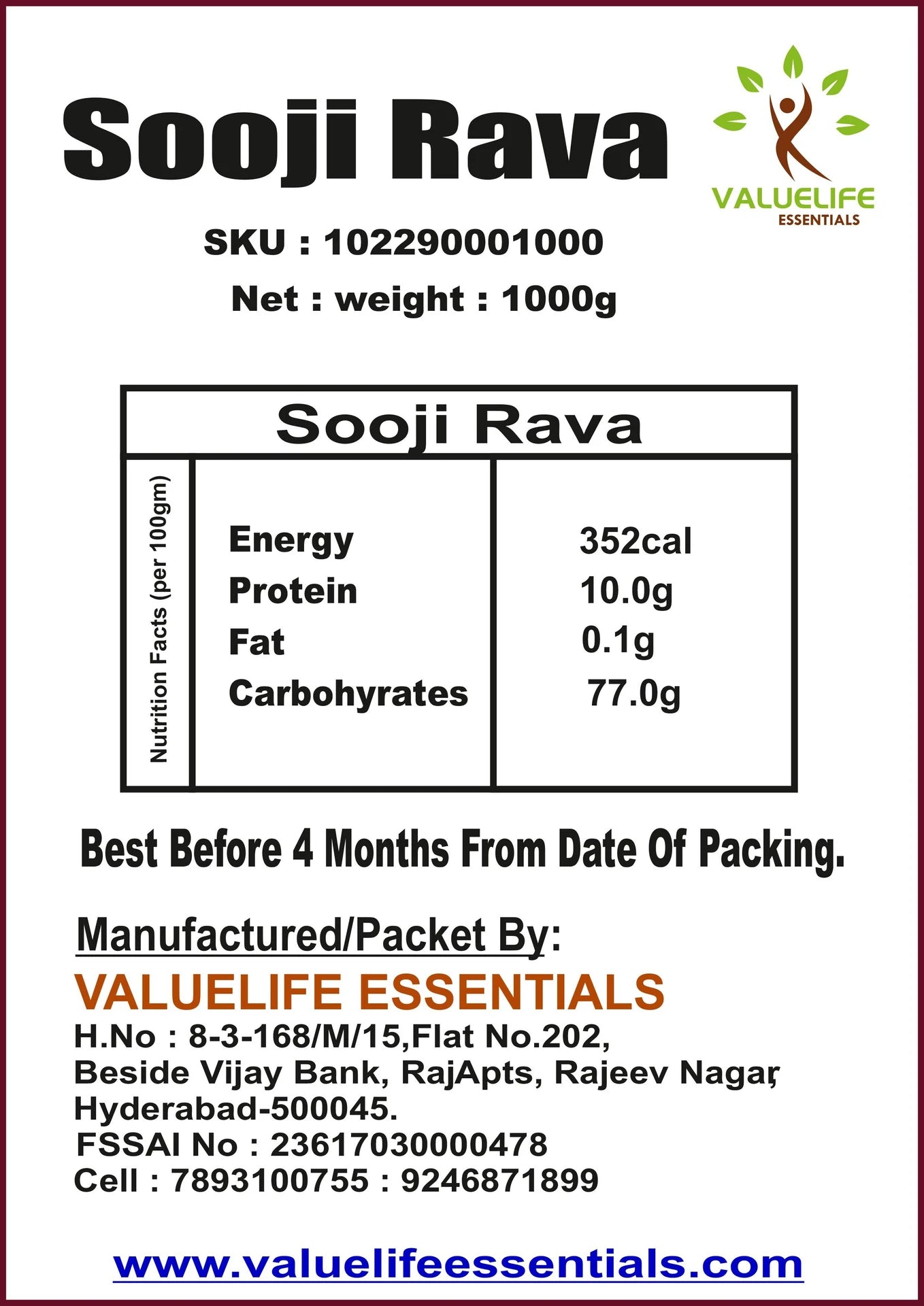 Value Life Sooji Rava 1kg :: Valuelife Bombay Rawa 1kg (1 kg)