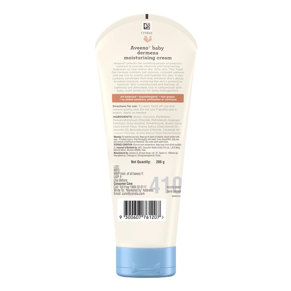 Aveeno Baby Dermexa Moisturising Cream 206g | With Triple Oat Complex And Ceramides | Soothes And Relieves Dry, Itchy, Sensitive Skin | Us Pediatrician Recommended | No Added Fragrance, Cortisone Or Dyes