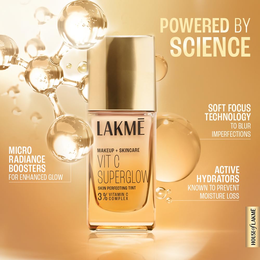 Lakme Makeup+Skincare VitC Superglow Skin Perfecting Tint Warm Sand W160 25ml