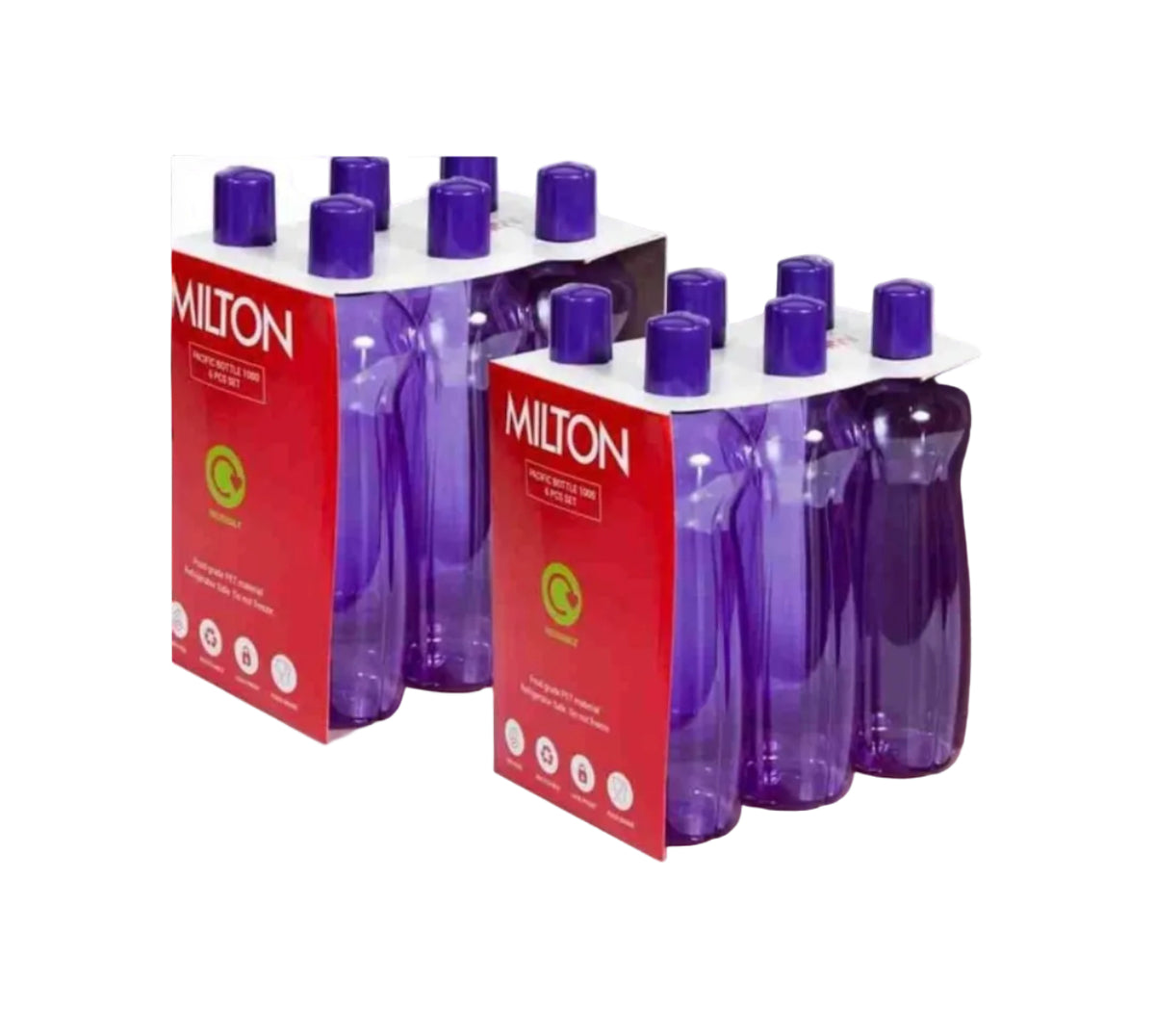 MILTON Pacific Pack of 6 Water Bottles, 1 Litre Each, Reusable Plastic Fridge Bottle Set, BPA Free and Leak Proof Bottles for Travel, Work, Multi Colors