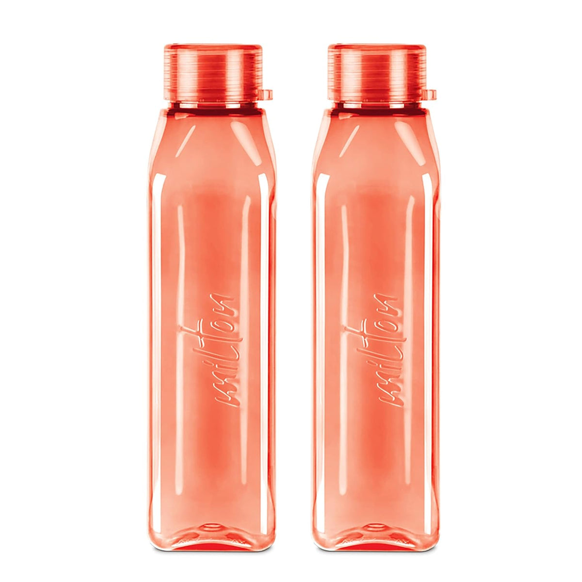 MILTON Prime Water Bottles Pack of 2, 1 Litre Each, Red, Reusable Plastic Fridge Bottle Set, BPA Free and Leak Proof Waterbottles for School, Travel, Work