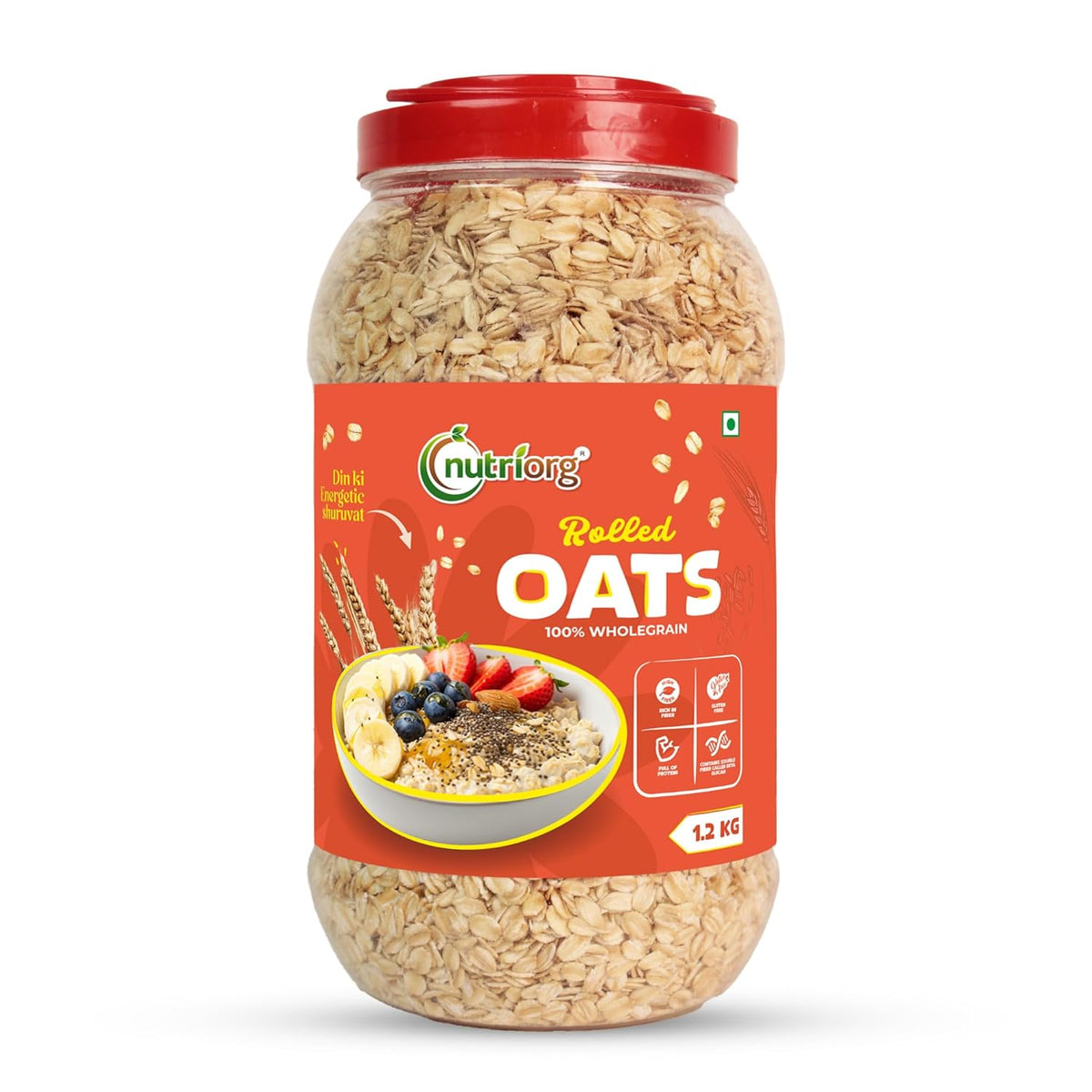 Nutriorg Rolled Oats 1.2 Kg | Gluten Free | High protein | Weight loss | Fibre Rich | Easy to Cook | Overnight Oats | Nutritional Breakfast Cereal Oats |...
