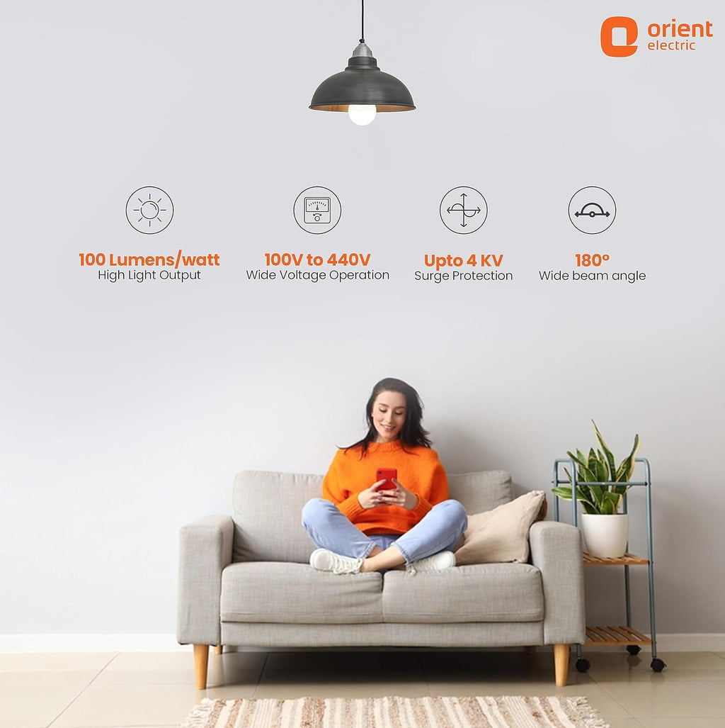 Orient Electric Eternal 12W High Glo LED Lamp | Up to 4 kV surge protection | 6500K, Cool White| B22D base| Made in India| Pack of 10