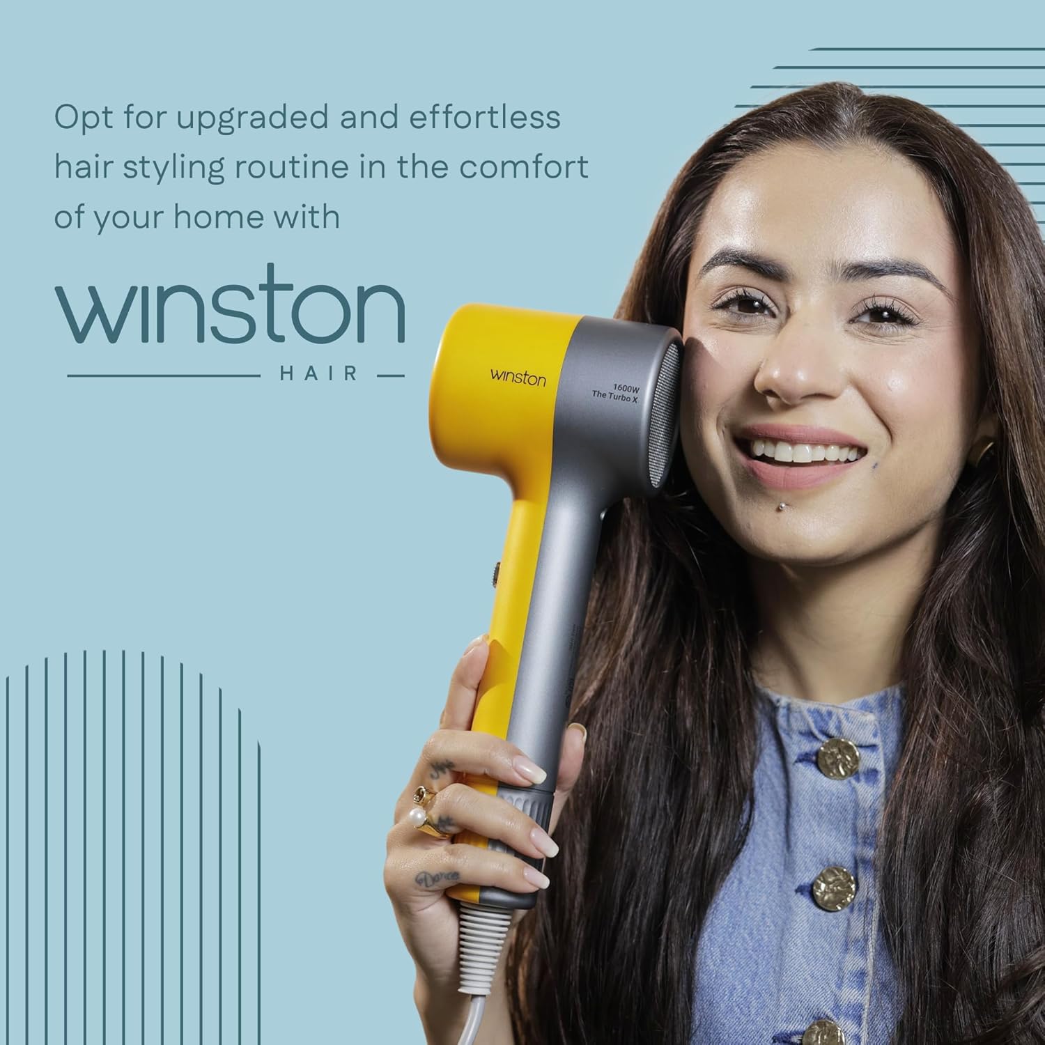 Winston Turbo X Hair Dryer 1600W for Men and Women, Compact and Fast Drying with 3 Speed/ 2 Heat Settings with Low Noise & Overheat Protection - All Hair Types