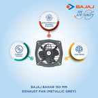 Bajaj Bahar 150 MM Exhaust Fan | High Speed | High Air Delivery | Strong Metal Body | Low Energy Consumption | Easy To Mount | 2 Yrs Warranty 【Metallic Grey】