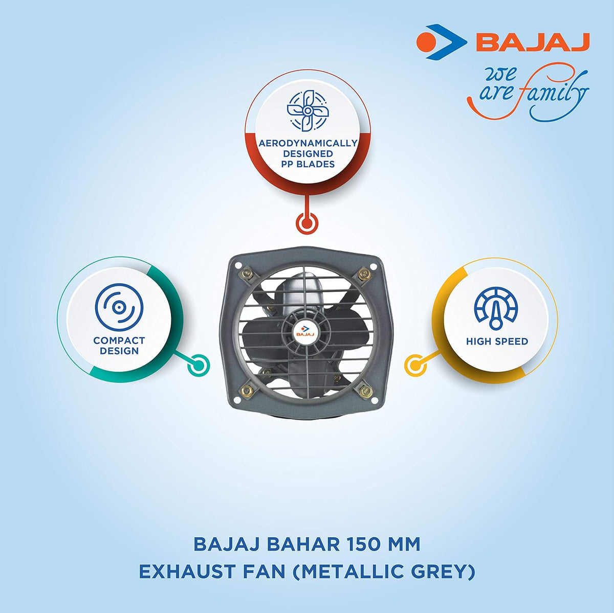 Bajaj Bahar 150 MM Exhaust Fan | High Speed | High Air Delivery | Strong Metal Body | Low Energy Consumption | Easy To Mount | 2 Yrs Warranty 【Metallic Grey】