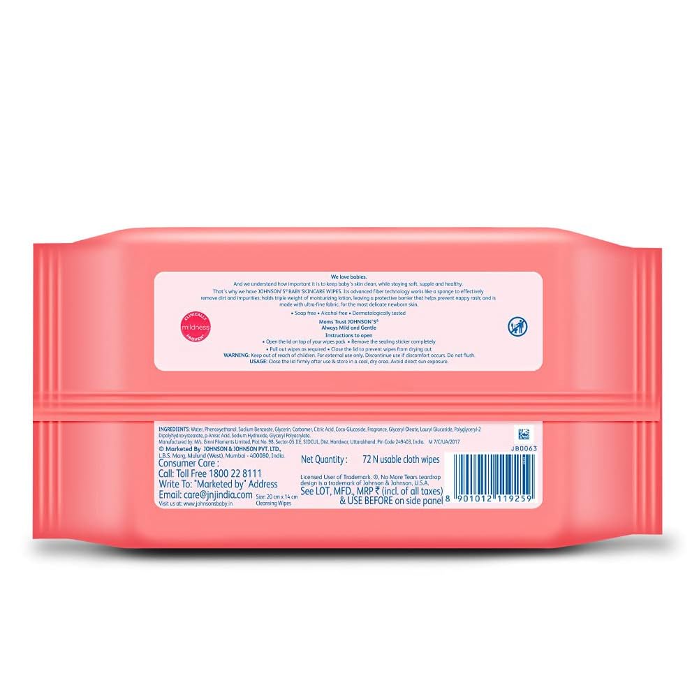 Johnson's Baby Wet Wipes | 504 Wipes | Alcohol & Soap Free | Prevents Rashes & Redness | with 3X Moisturising Lotion | As Mild as Pure Water