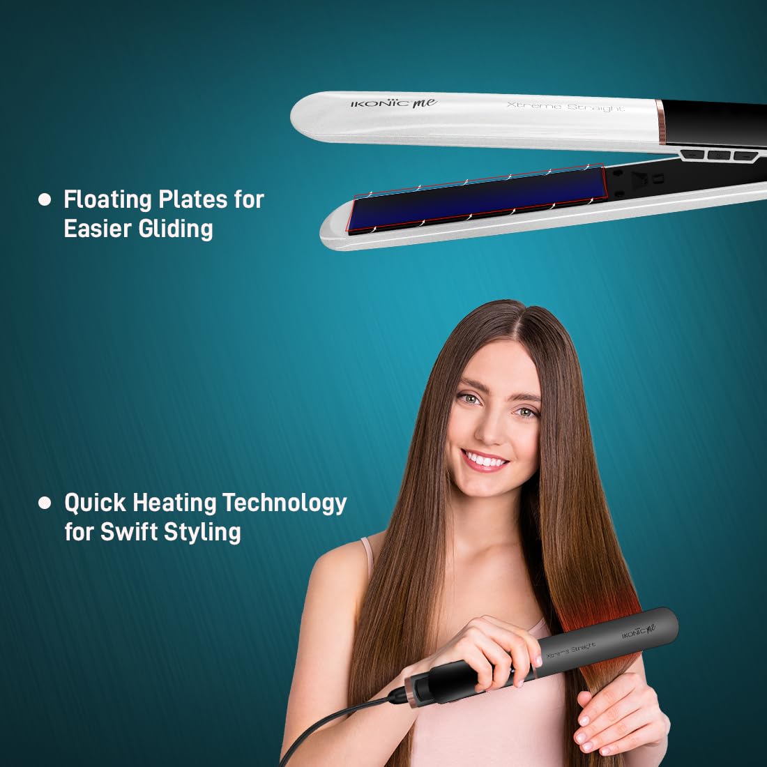 IKONIC Me Xtreme Hair Straightening Machine for Unisex|Quick Heating Ceramic Floating Plate|Digital Temperature Display Straightener Curler Styling Tool|360° Cord|Frizz-Free Shiny Salon Finish-Pearl