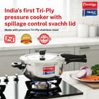 Prestige 3.5 Litre Triply Svachh Outerlid Pressure Cooker|Deep lid for spillage control|Gas & Induction Compatible|Triply body for even heating|Gasket Release System|5 Years warranty|ISI certified
