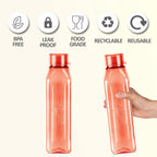 MILTON Prime Water Bottles Pack of 2, 1 Litre Each, Red, Reusable Plastic Fridge Bottle Set, BPA Free and Leak Proof Waterbottles for School, Travel, Work