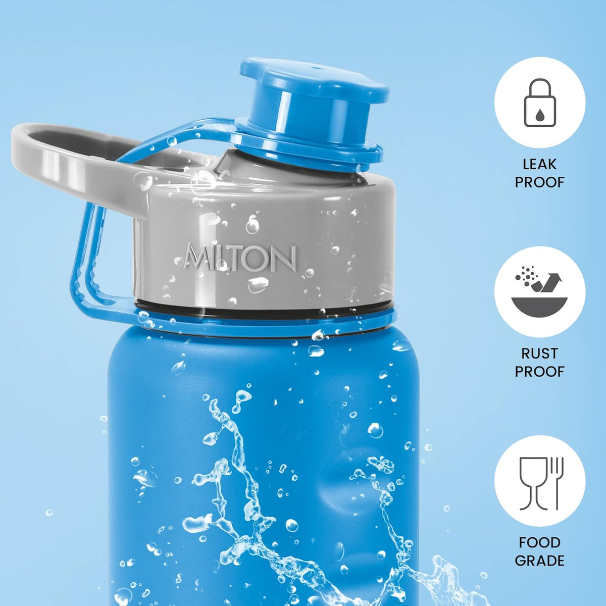 MILTON Gripper 1000 Stainless Steel Water Bottle, 900 ml, Blue | Leak Proof | Easy Grip | Light Weight | Easy to Carry