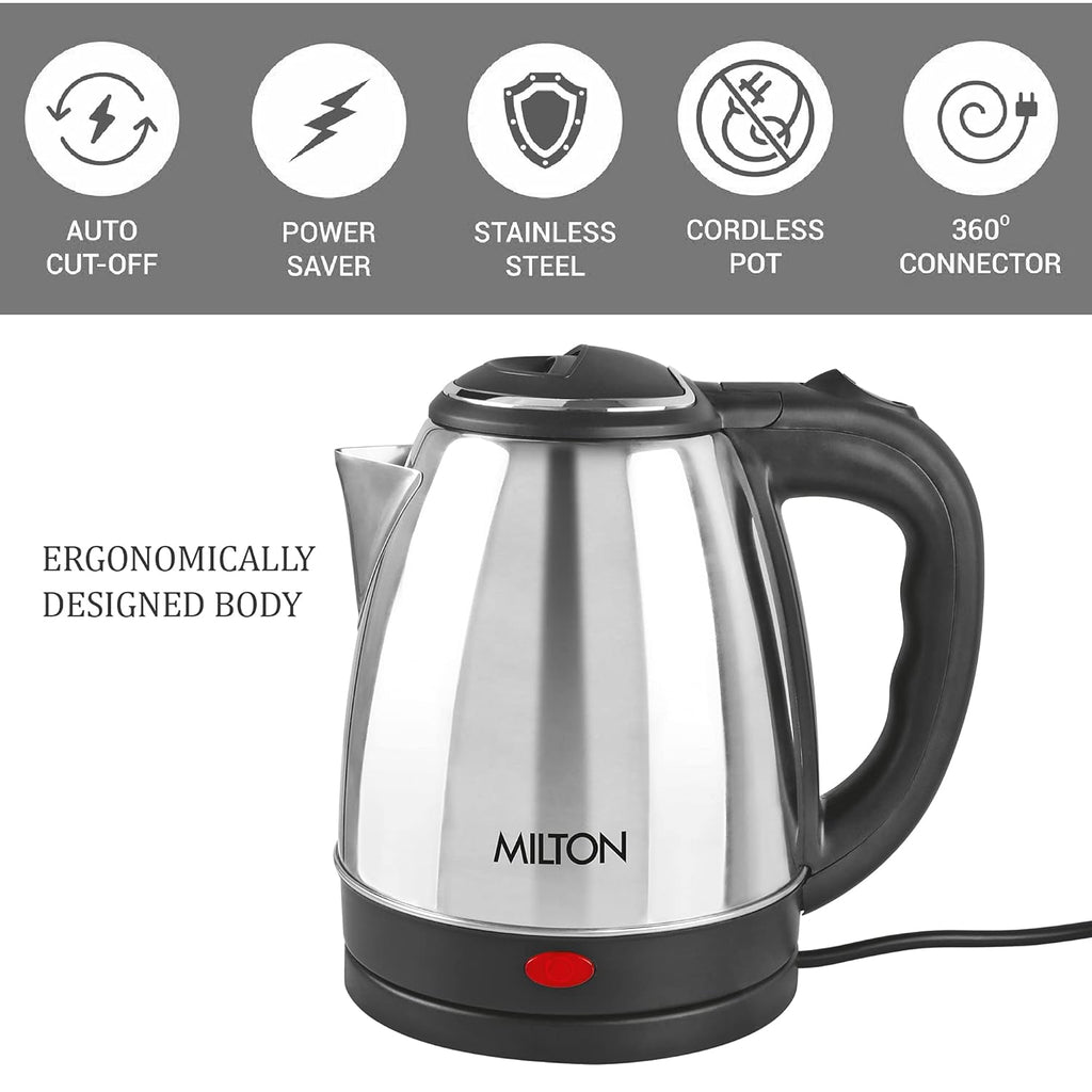 Milton Go Electro Stainless Steel Electric Kettle 1500+Flip Lid 350 Thermosteel Bottle, Super Fast Boiling with 3X Protection Kettle-Overheat, Dry Boil Protection, Leak Proof, Vacuum Insulated, Silver