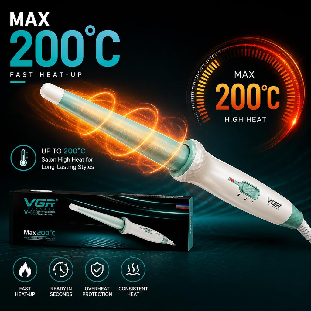 VGR V-596 Professional Curling Wand with 25MM Ceramic Coated Barrel, Fast PTC Heating, Dual Temperature Control Up to 200°C, Cool Touch Tip, Hair Curler Iron for Women, Long Lasting Curls, Green (Green)