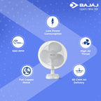 Bajaj Esteem 400 MM Table Fan | Table Fan For Kitchen & Home | High Air Thrust | High Speed | Overload Thermal Protection | Full Copper Motor | Silent Operation | 1-Yr Warranty 【White】