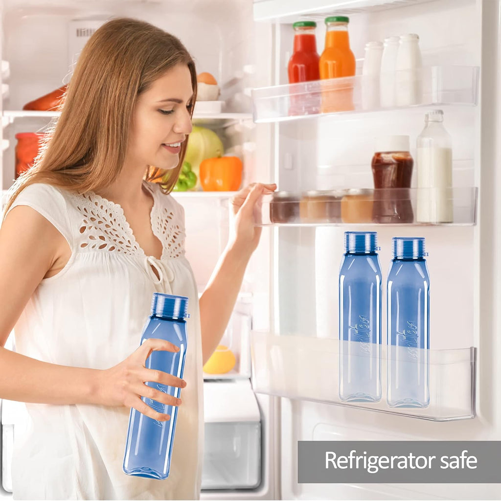 MILTON Prime 1000 Water Bottle, 1 Litre, Reusable Plastic Fridge Bottle, BPA Free and Leak Proof Bottles for Travel, Work, Pack of 1, Blue
