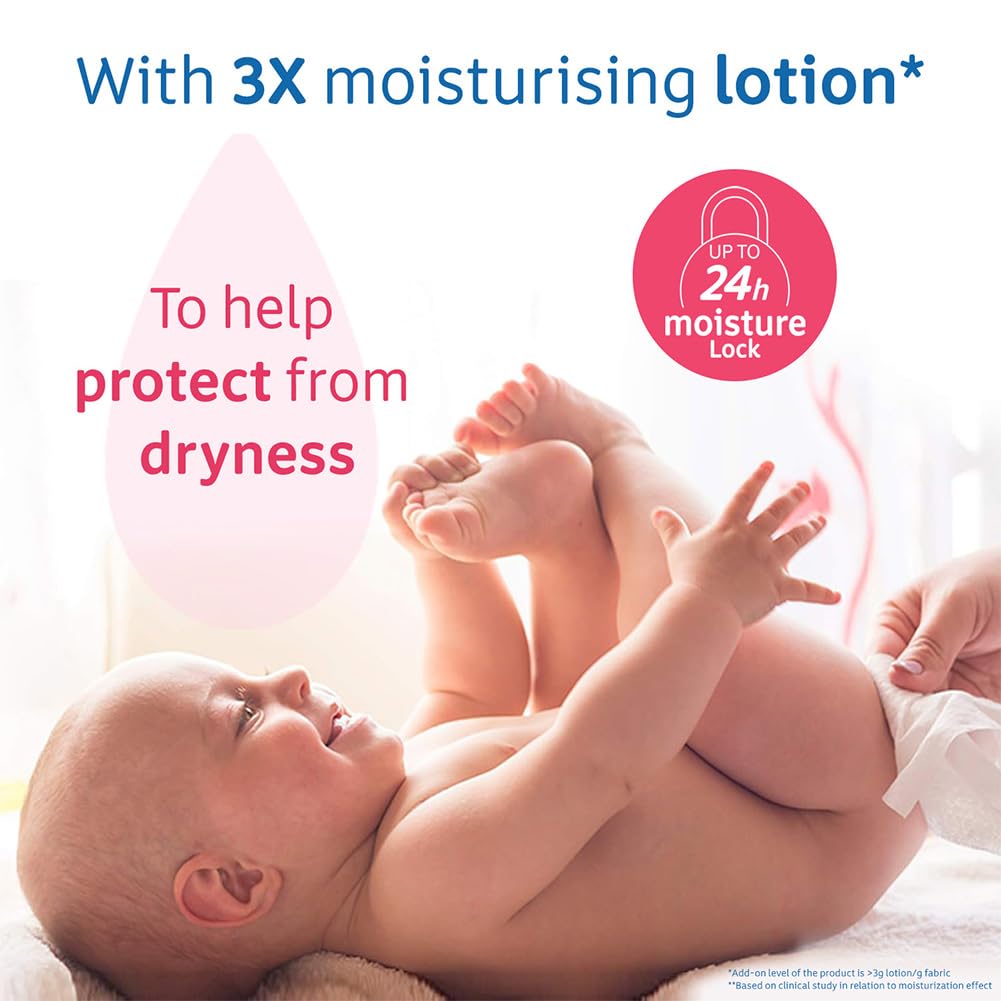 Johnson's Baby Wet Wipes | 504 Wipes | Alcohol & Soap Free | Prevents Rashes & Redness | with 3X Moisturising Lotion | As Mild as Pure Water