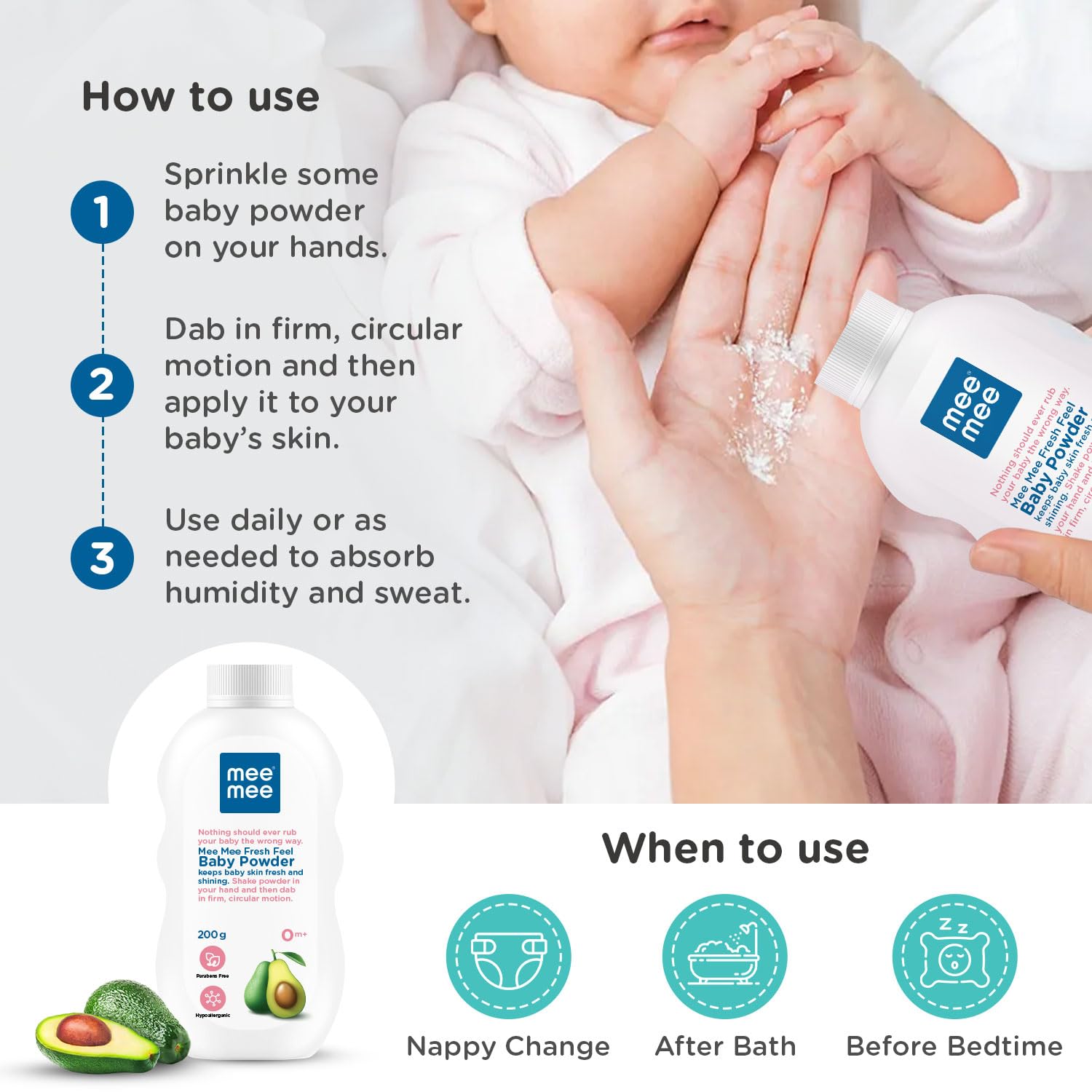 Mee Mee Infant Talcum Powder | Enriched with Avocado Oil