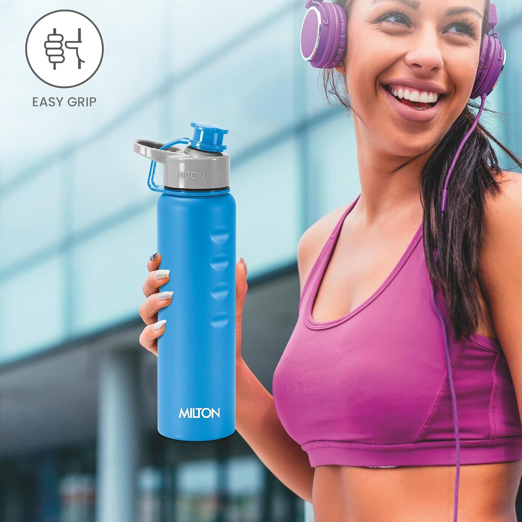 MILTON Gripper 1000 Stainless Steel Water Bottle, 900 ml, Blue | Leak Proof | Easy Grip | Light Weight | Easy to Carry