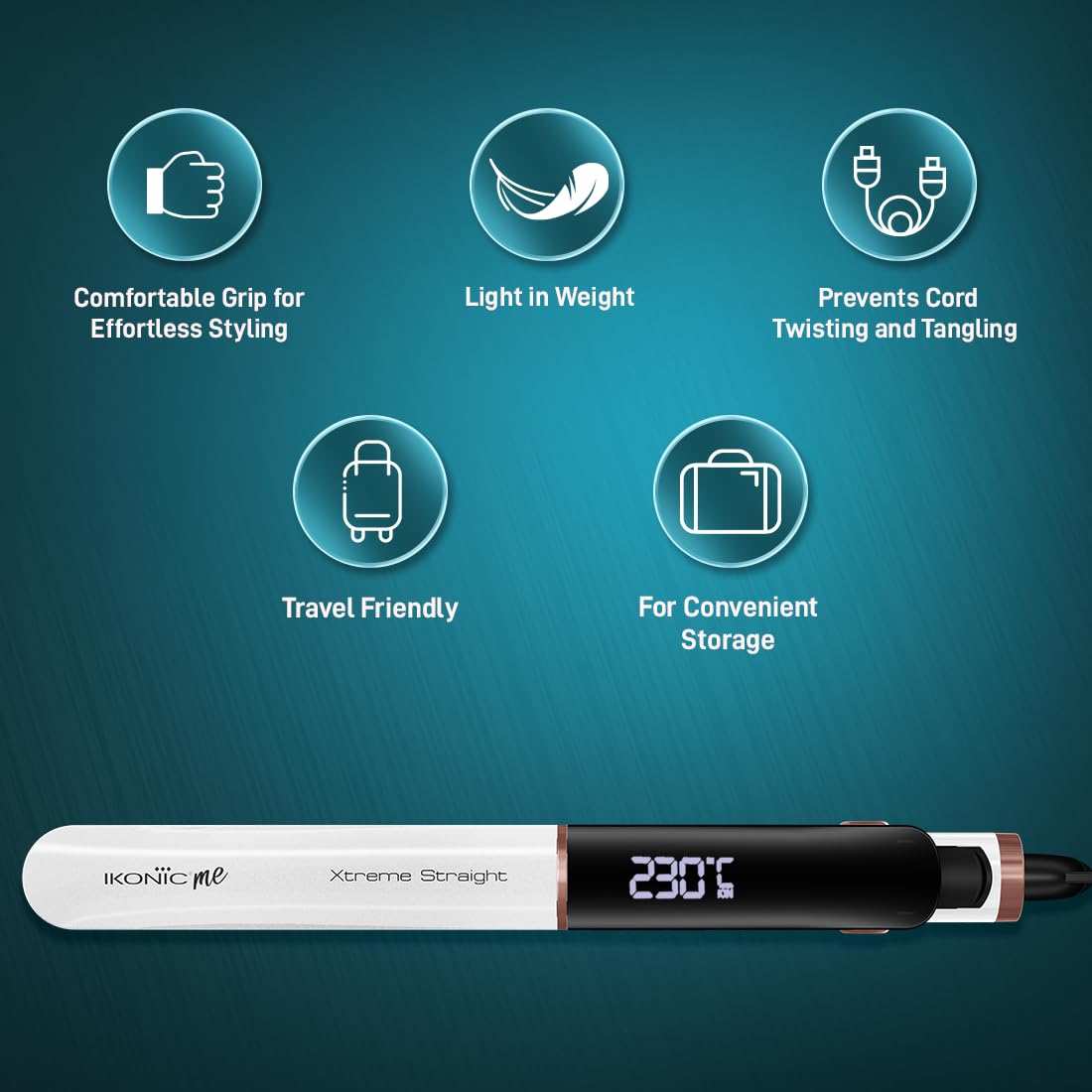 IKONIC Me Xtreme Hair Straightening Machine for Unisex|Quick Heating Ceramic Floating Plate|Digital Temperature Display Straightener Curler Styling Tool|360° Cord|Frizz-Free Shiny Salon Finish-Pearl