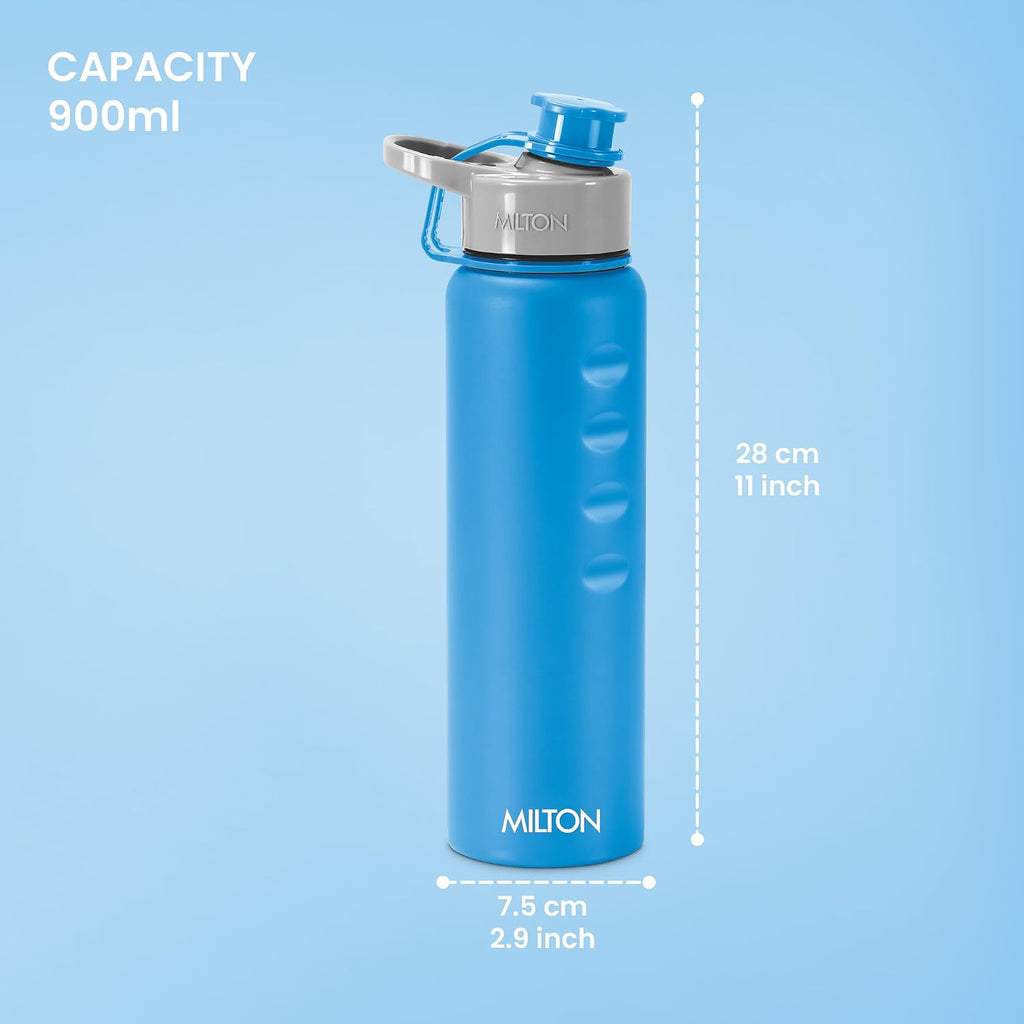 MILTON Gripper 1000 Stainless Steel Water Bottle, 900 ml, Blue | Leak Proof | Easy Grip | Light Weight | Easy to Carry